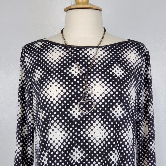 Worthington Black White Polka Dot Top With Faux Leather Trim Size LP - Picture 2 of 12